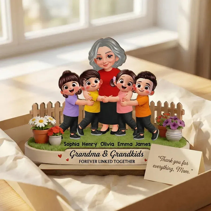Personalized 2-Layer Wooden Plaque - Grandma and Grandkids