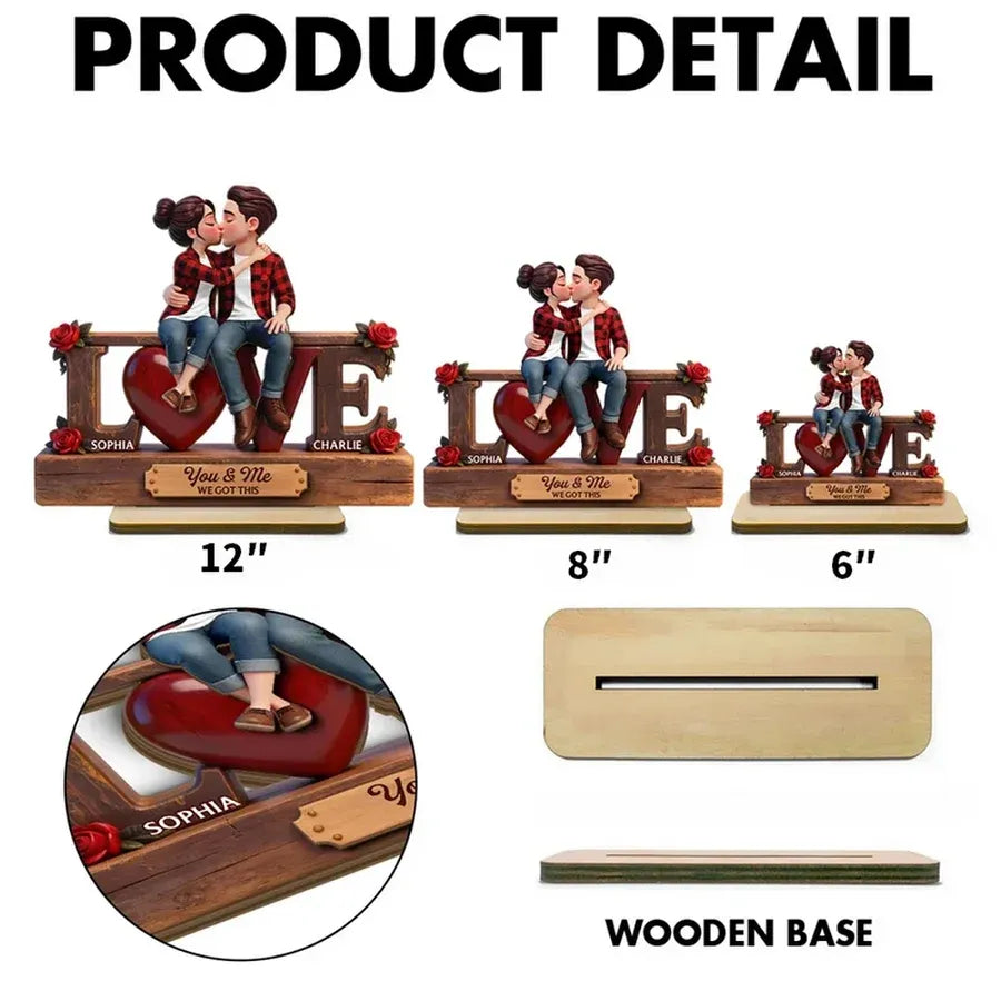 Personalized 2-Layer Wooden Plaque - Kissing Couple on LOVE Letters