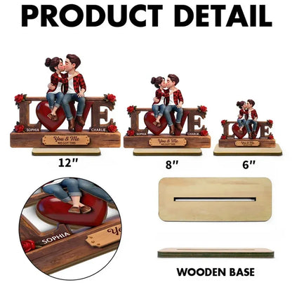 Personalized 2-Layer Wooden Plaque - Kissing Couple on LOVE Letters