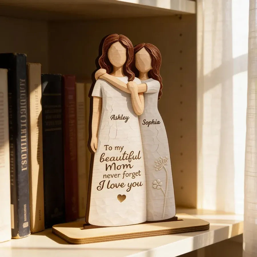Personalized 2-Layer Wooden Plaque - Mom and Daughter Hug