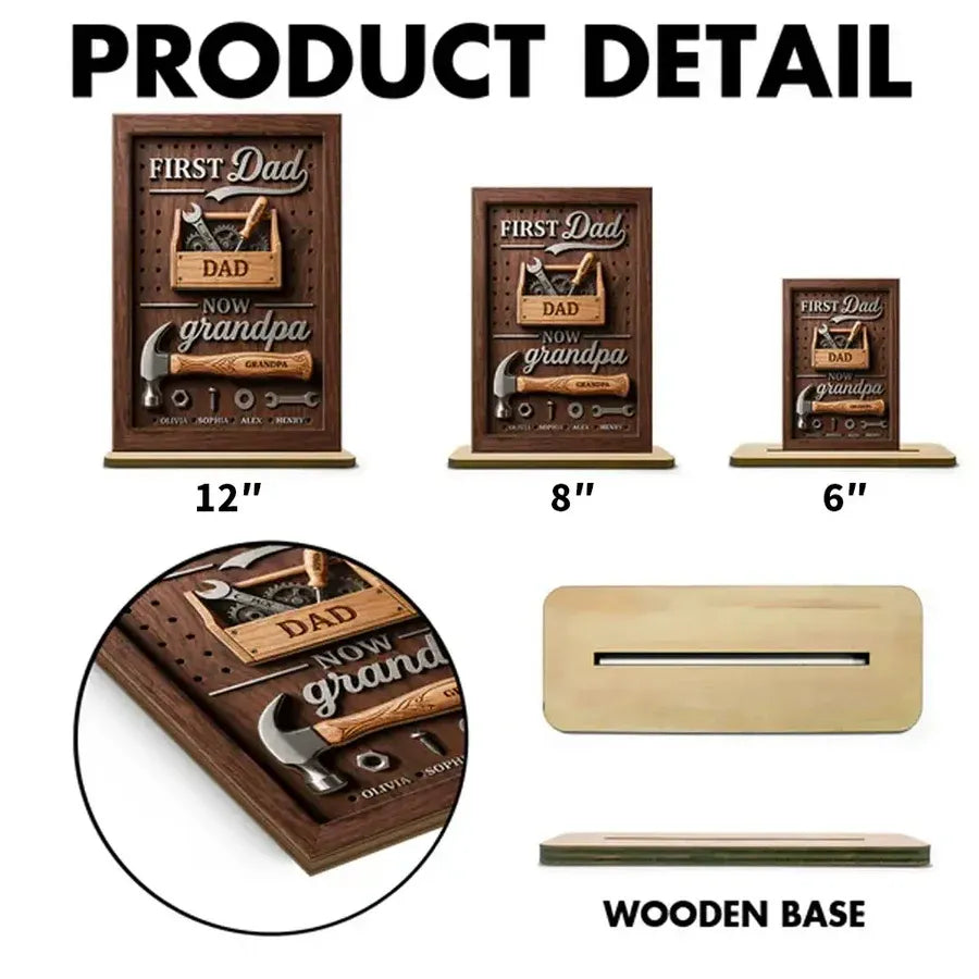 Personalized 2-Layer Wooden Plaque - First Dad Now Grandpa Toolbox