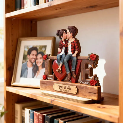Personalized 2-Layer Wooden Plaque - Kissing Couple on LOVE Letters