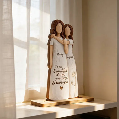 Personalized 2-Layer Wooden Plaque - Mom and Daughter Hug