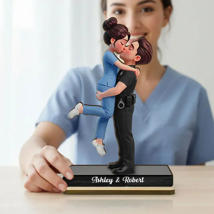 Personalized 2-Layer Wooden Plaque - Uniformed Couple Kiss
