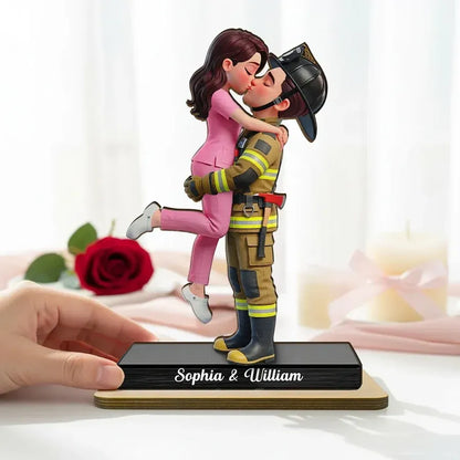 Personalized 2-Layer Wooden Plaque - Uniformed Couple Kiss