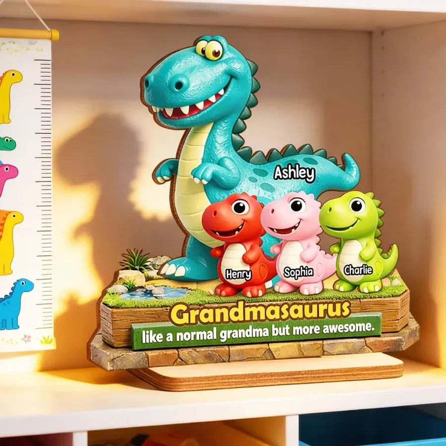 Personalized 2-Layer Wooden Plaque - Grandmasaurus Dinosaurs