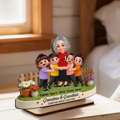 Personalized 2-Layer Wooden Plaque - Grandma and Grandkids