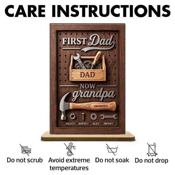 Personalized 2-Layer Wooden Plaque - First Dad Now Grandpa Toolbox