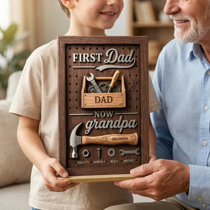 Personalized 2-Layer Wooden Plaque - First Dad Now Grandpa Toolbox