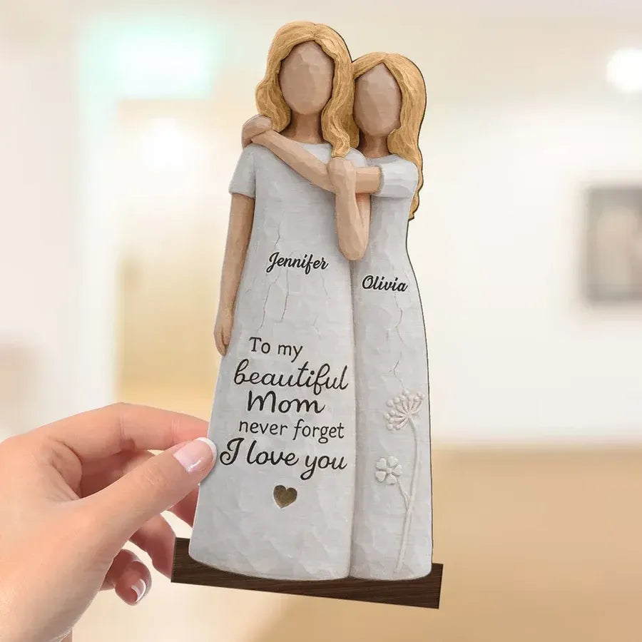 Personalized 2-Layer Wooden Plaque - Mom and Daughter Hug