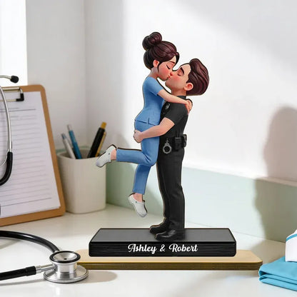 Personalized 2-Layer Wooden Plaque - Uniformed Couple Kiss