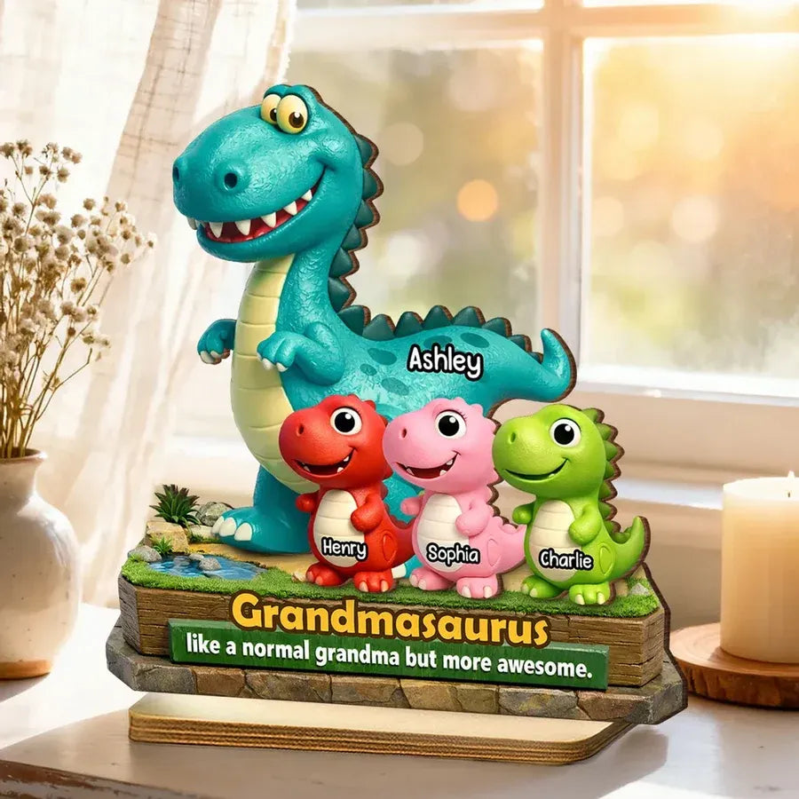 Personalized 2-Layer Wooden Plaque - Grandmasaurus Dinosaurs