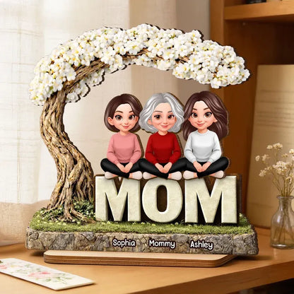 Personalized 2-Layer Wooden Plaque - Family Under a Flowering Tree
