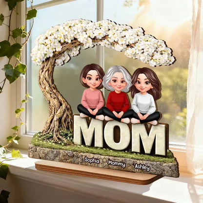 Personalized 2-Layer Wooden Plaque - Family Under a Flowering Tree