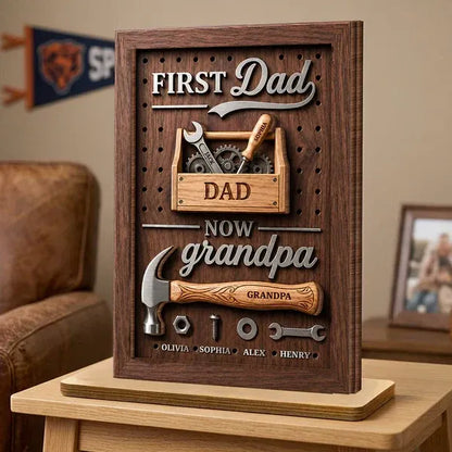 Personalized 2-Layer Wooden Plaque - First Dad Now Grandpa Toolbox