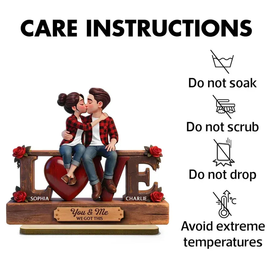 Personalized 2-Layer Wooden Plaque - Kissing Couple on LOVE Letters