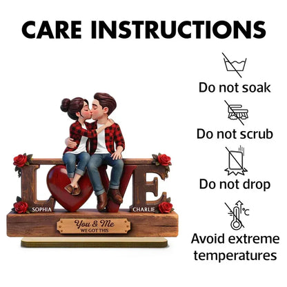 Personalized 2-Layer Wooden Plaque - Kissing Couple on LOVE Letters