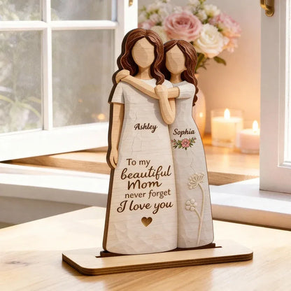 Personalized 2-Layer Wooden Plaque - Mom and Daughter Hug