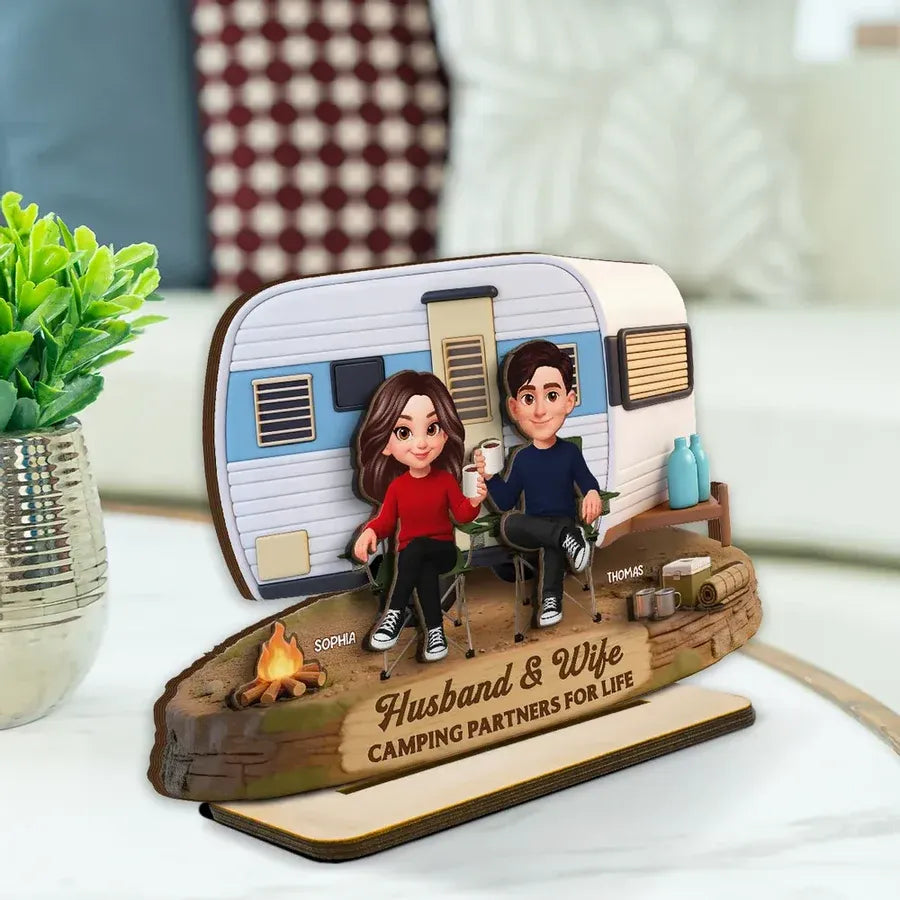 Personalized 2-Layer Wooden Plaque - Camping Couple