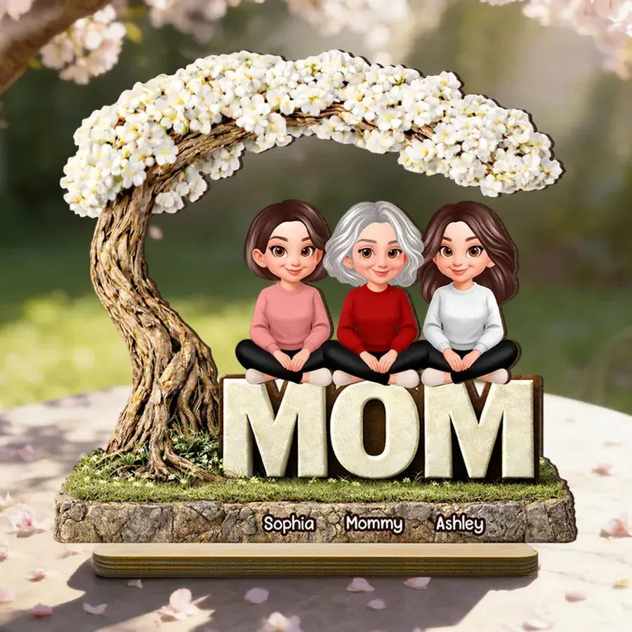 Personalized 2-Layer Wooden Plaque - Family Under a Flowering Tree