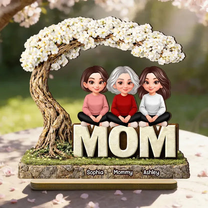 Personalized 2-Layer Wooden Plaque - Family Under a Flowering Tree