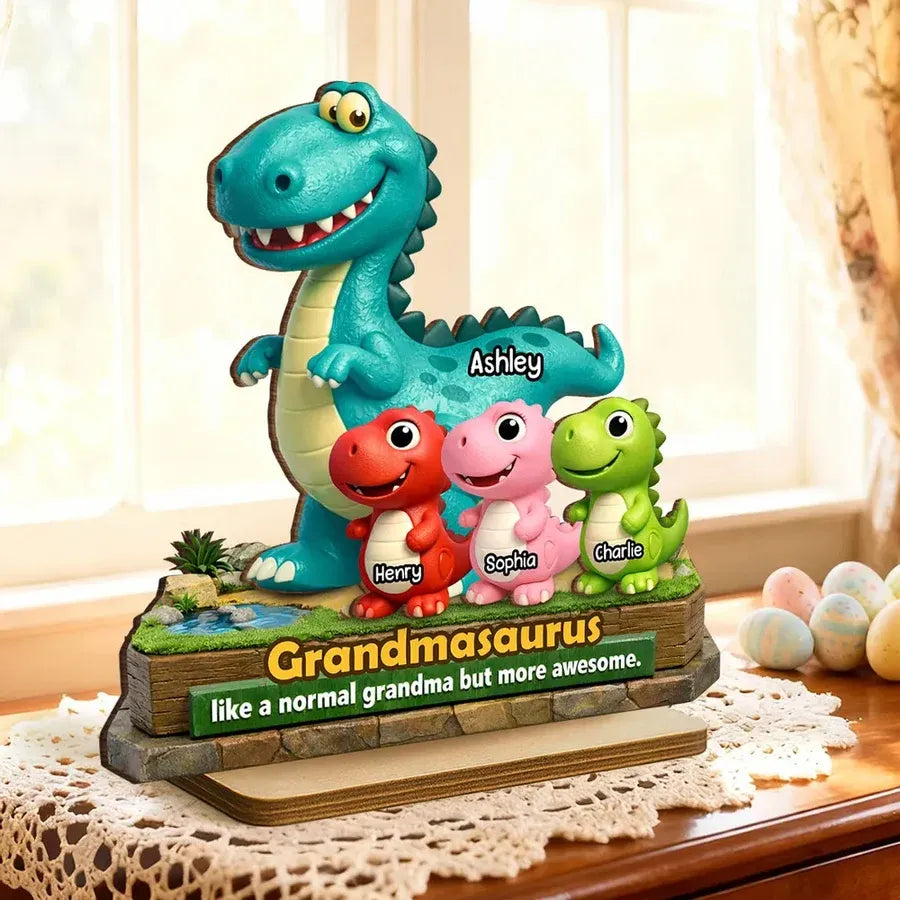 Personalized 2-Layer Wooden Plaque - Grandmasaurus Dinosaurs
