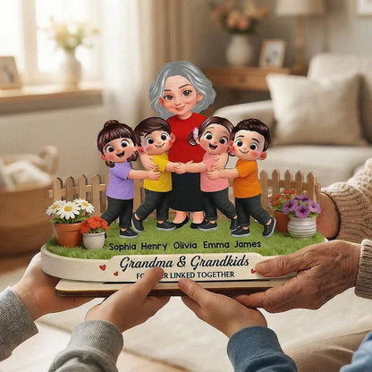 Personalized 2-Layer Wooden Plaque - Grandma and Grandkids