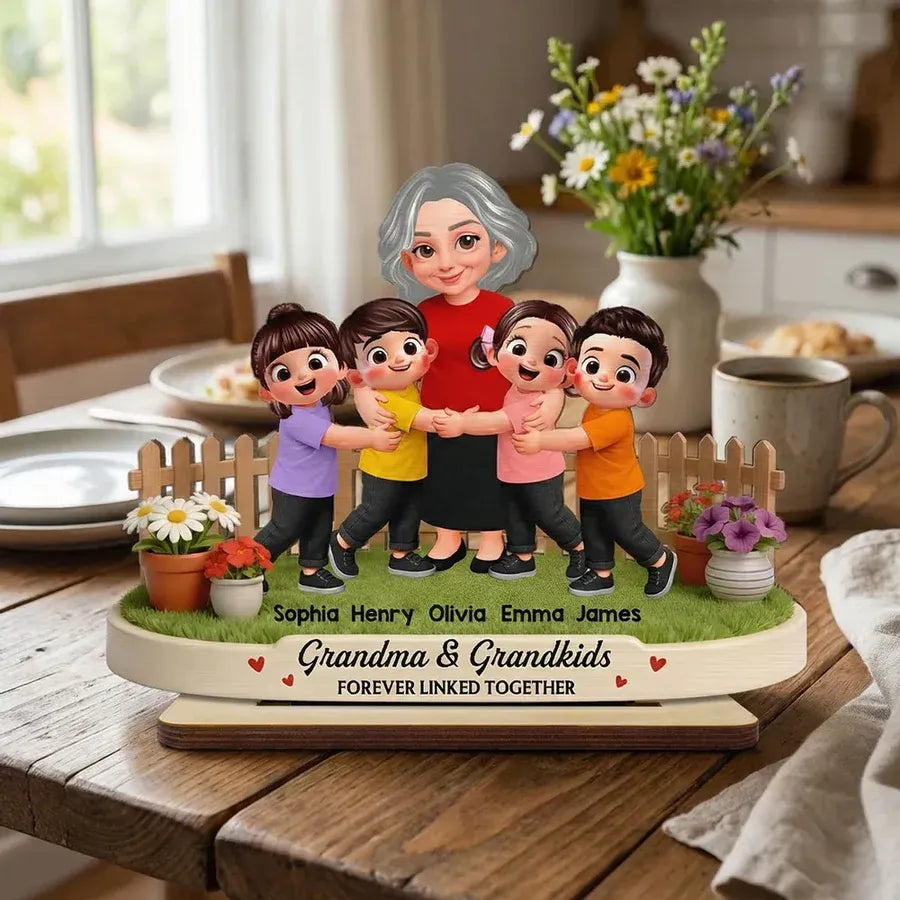 Personalized 2-Layer Wooden Plaque - Grandma and Grandkids