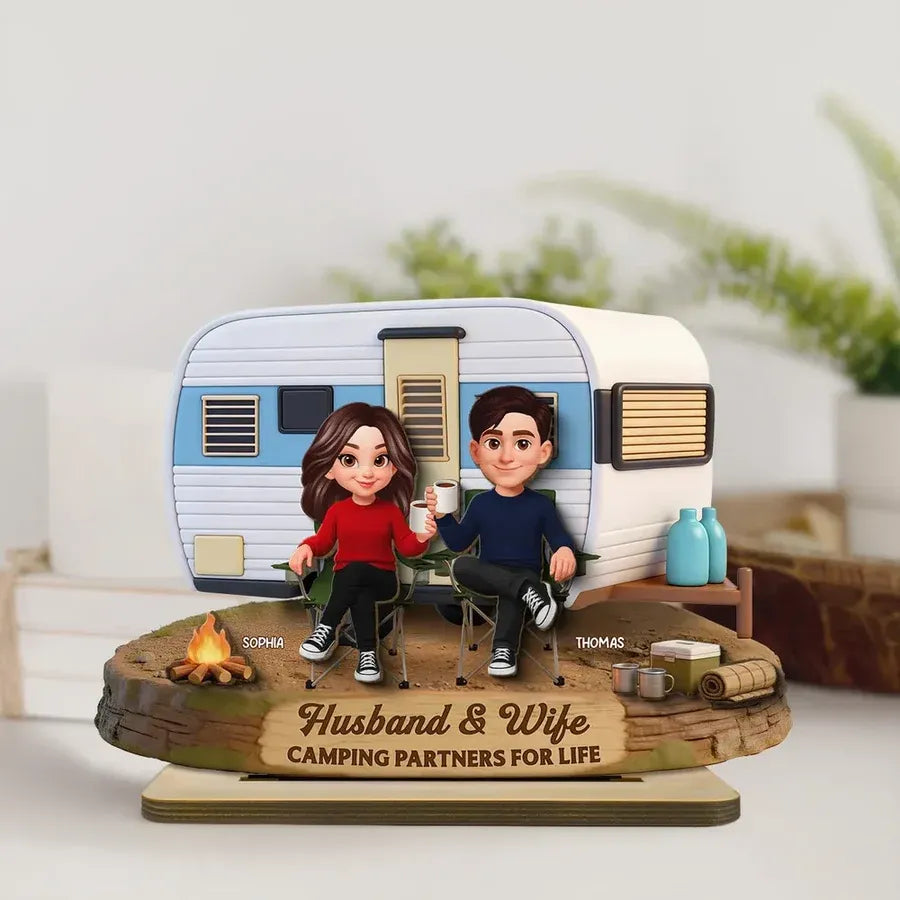 Personalized 2-Layer Wooden Plaque - Camping Couple
