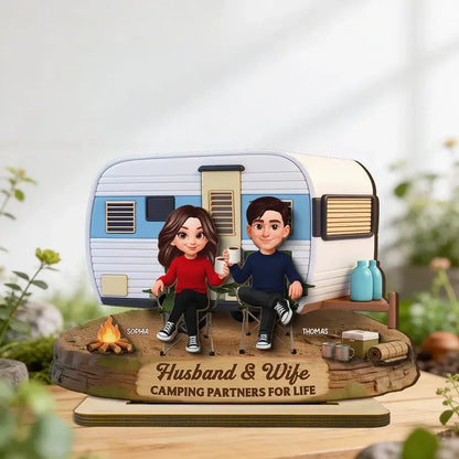 Personalized 2-Layer Wooden Plaque - Camping Couple