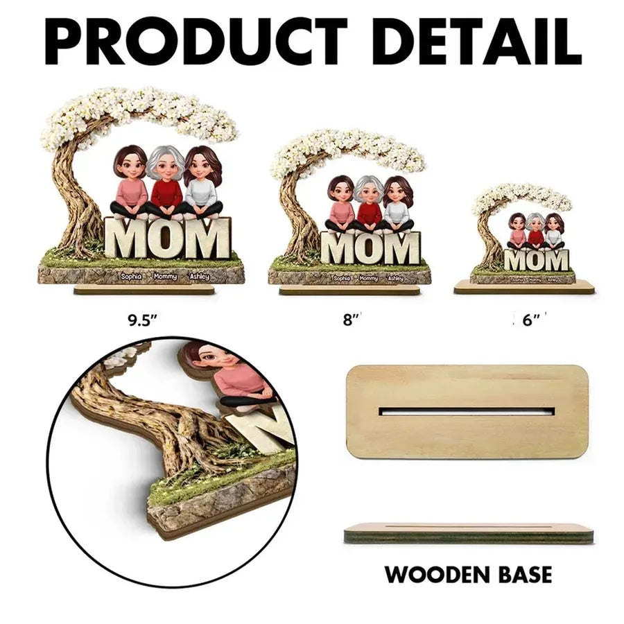 Personalized 2-Layer Wooden Plaque - Family Under a Flowering Tree