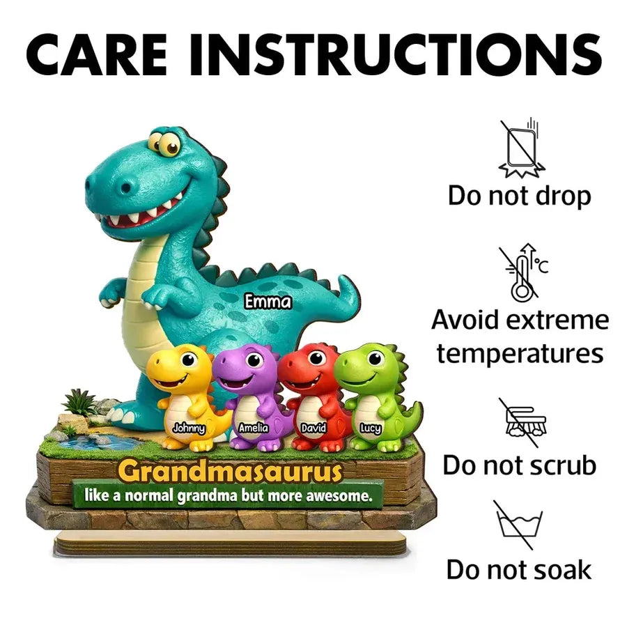 Personalized 2-Layer Wooden Plaque - Grandmasaurus Dinosaurs
