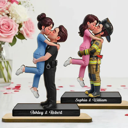 Personalized 2-Layer Wooden Plaque - Uniformed Couple Kiss