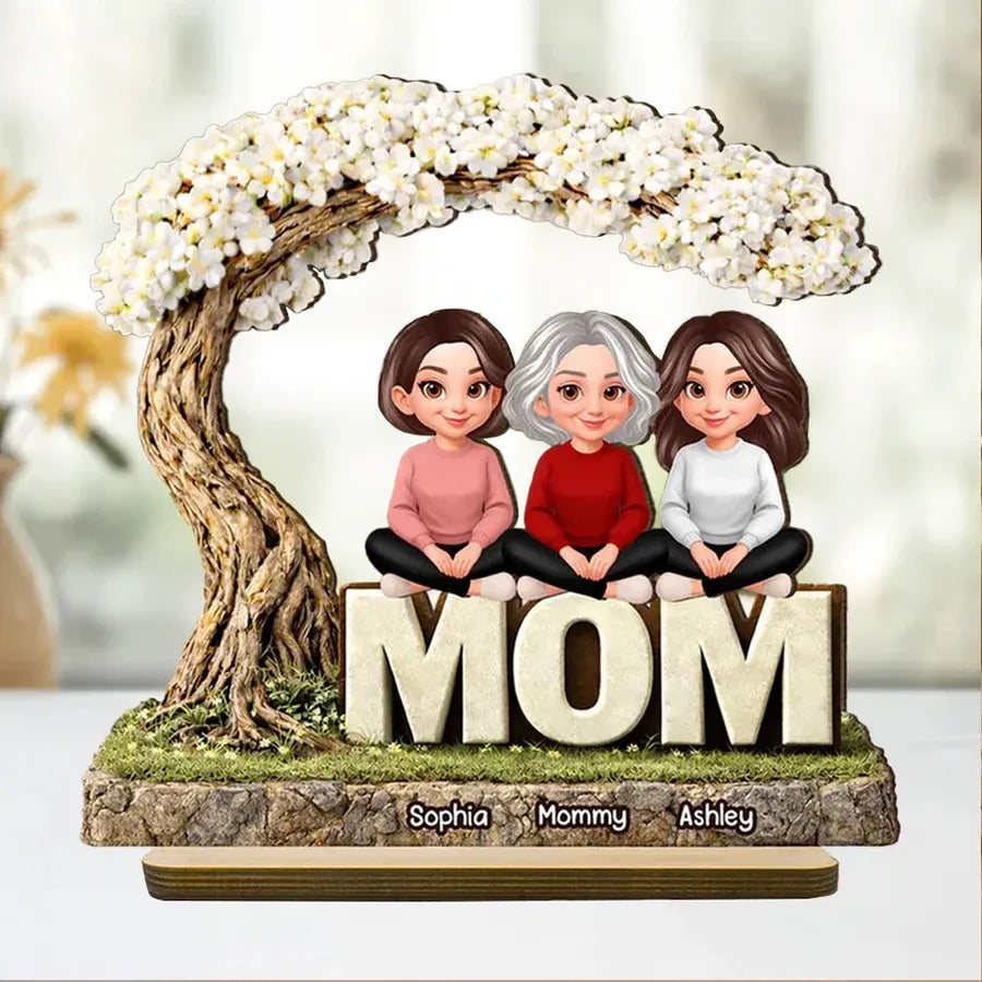 Personalized 2-Layer Wooden Plaque - Family Under a Flowering Tree