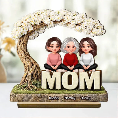Personalized 2-Layer Wooden Plaque - Family Under a Flowering Tree