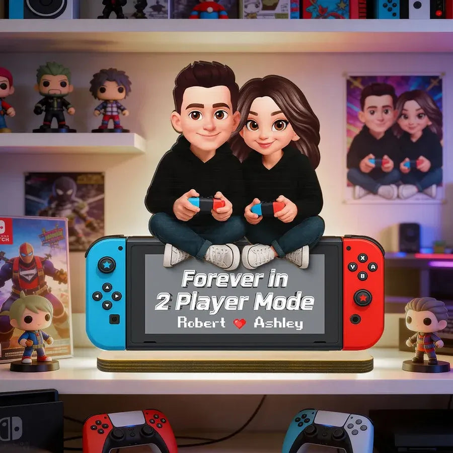 Personalized 2-Layer Wooden Plaque - Gaming Couple