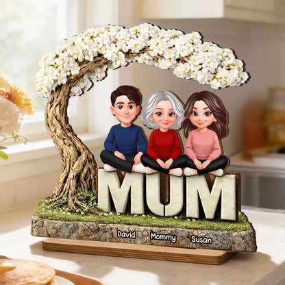 Personalized 2-Layer Wooden Plaque - Family Under a Flowering Tree