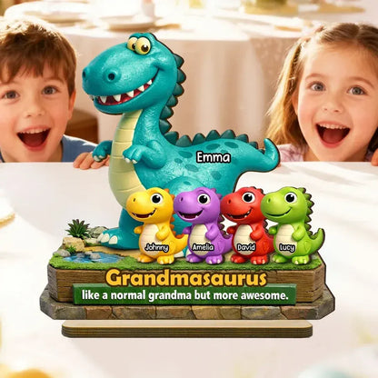 Personalized 2-Layer Wooden Plaque - Grandmasaurus Dinosaurs