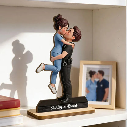 Personalized 2-Layer Wooden Plaque - Uniformed Couple Kiss