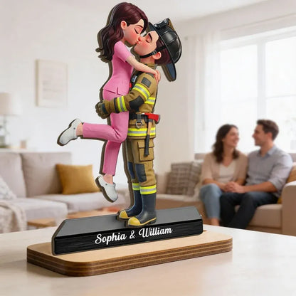 Personalized 2-Layer Wooden Plaque - Uniformed Couple Kiss