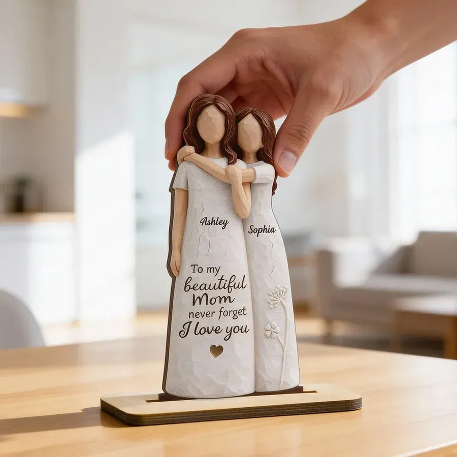 Personalized 2-Layer Wooden Plaque - Mom and Daughter Hug
