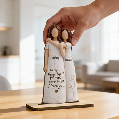 Personalized 2-Layer Wooden Plaque - Mom and Daughter Hug