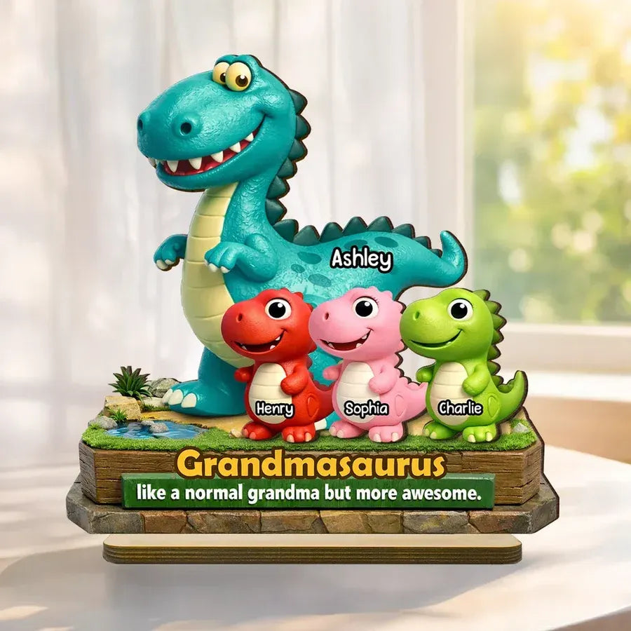 Personalized 2-Layer Wooden Plaque - Grandmasaurus Dinosaurs
