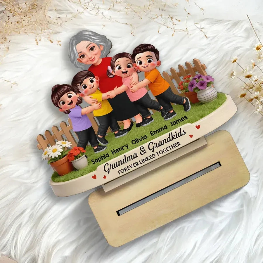 Personalized 2-Layer Wooden Plaque - Grandma and Grandkids