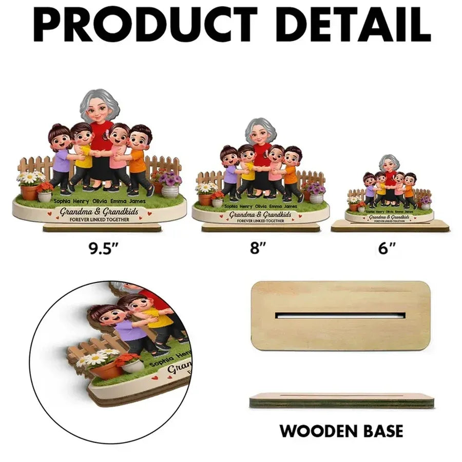 Personalized 2-Layer Wooden Plaque - Grandma and Grandkids
