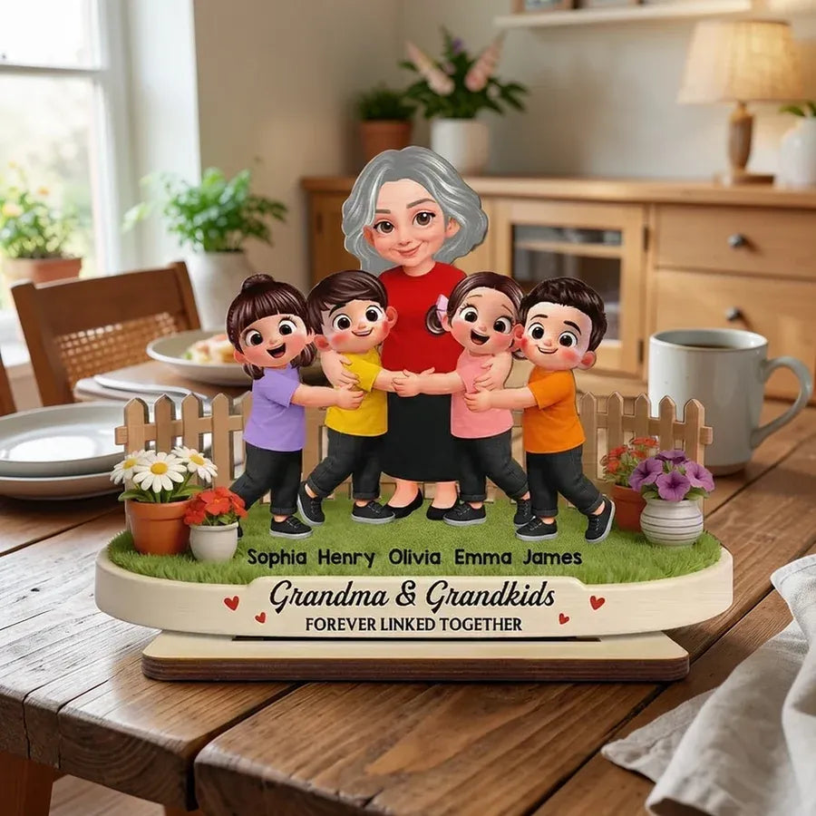 Personalized 2-Layer Wooden Plaque - Grandma and Grandkids
