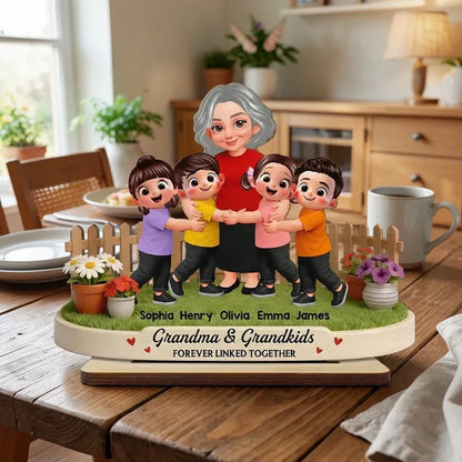 Personalized 2-Layer Wooden Plaque - Grandma and Grandkids