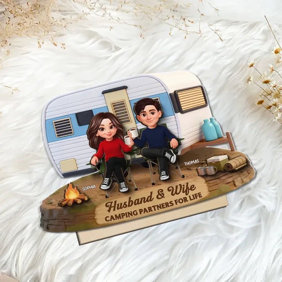 Personalized 2-Layer Wooden Plaque - Camping Couple