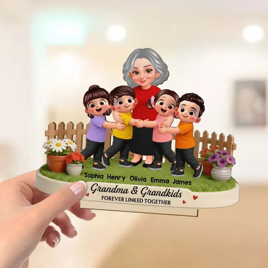 Personalized 2-Layer Wooden Plaque - Grandma and Grandkids