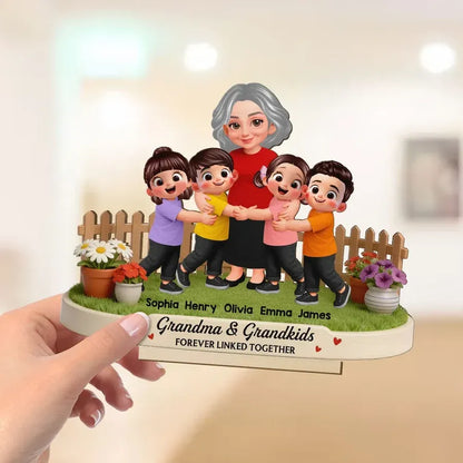 Personalized 2-Layer Wooden Plaque - Grandma and Grandkids